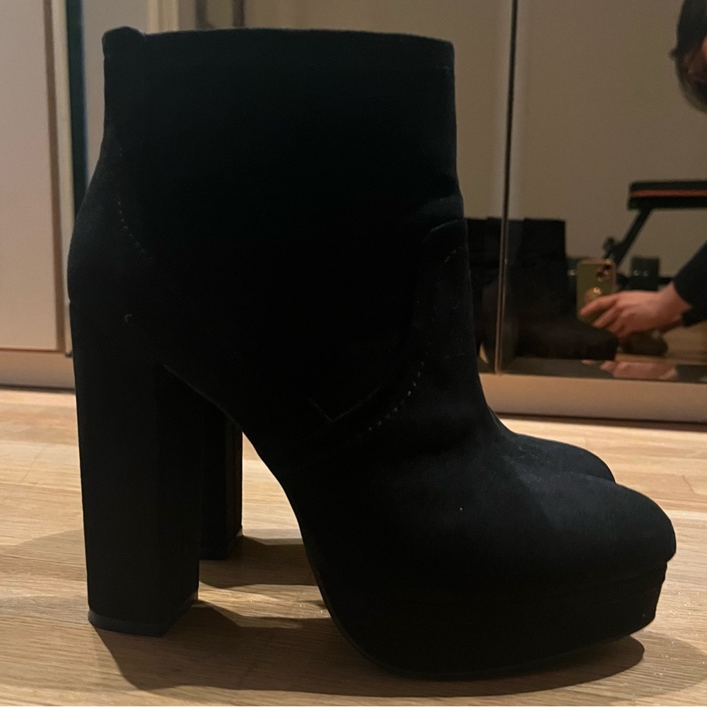 Suede Platform Ankle Boots High Heel Black y2k Size 8